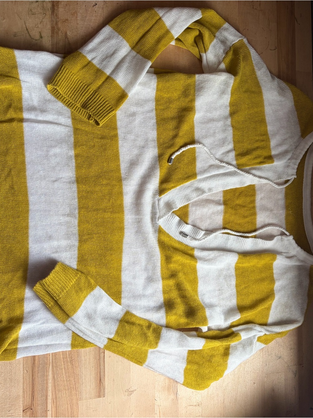 Yellow and White Striped Women’s Knit Hoodie Sweater/bathing suit cover up